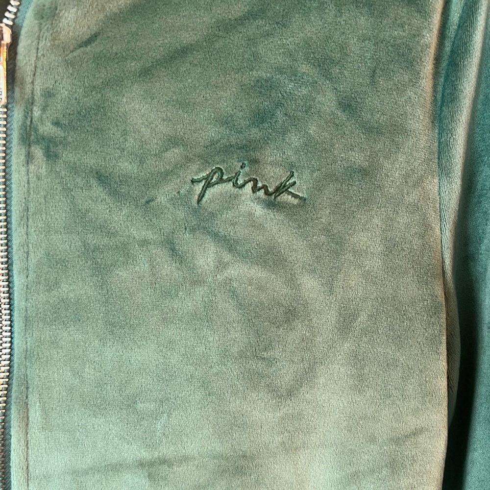 PINK Victoria's Secret Green Velour Hoodie - Picture 2 of 5